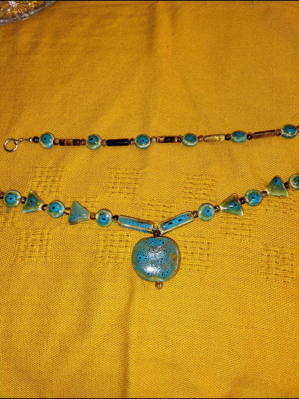Handmade Green/Blue Stone Beaded Necklace And Jewelry Set. Boho Artisan Jewelry - Picture 10 of 15